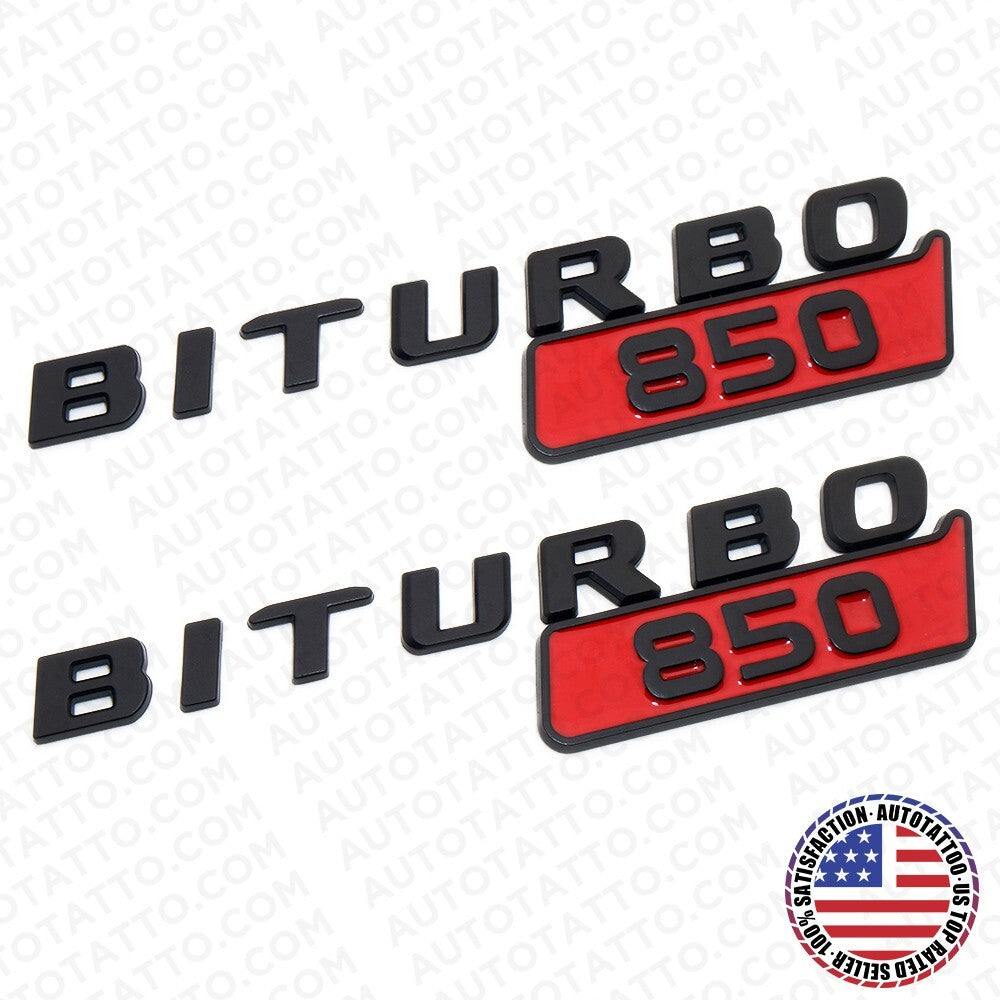 2x Mercedes BRABUS BITURBO 850 Fender Nameplate Badge Marker Emblem Matte Black
