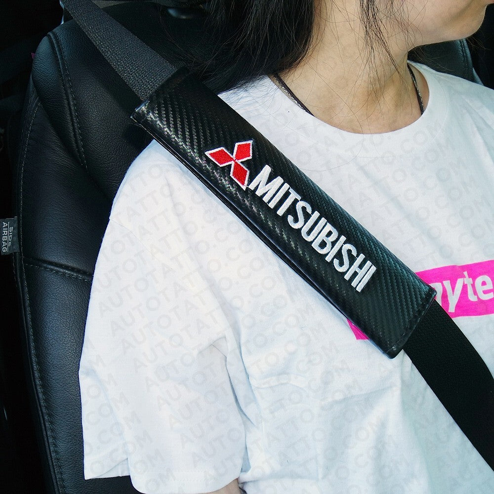 Mitsubishi Carbon Car Seat Belt Cover Safety Shoulder Strap Cushion Pad Harness