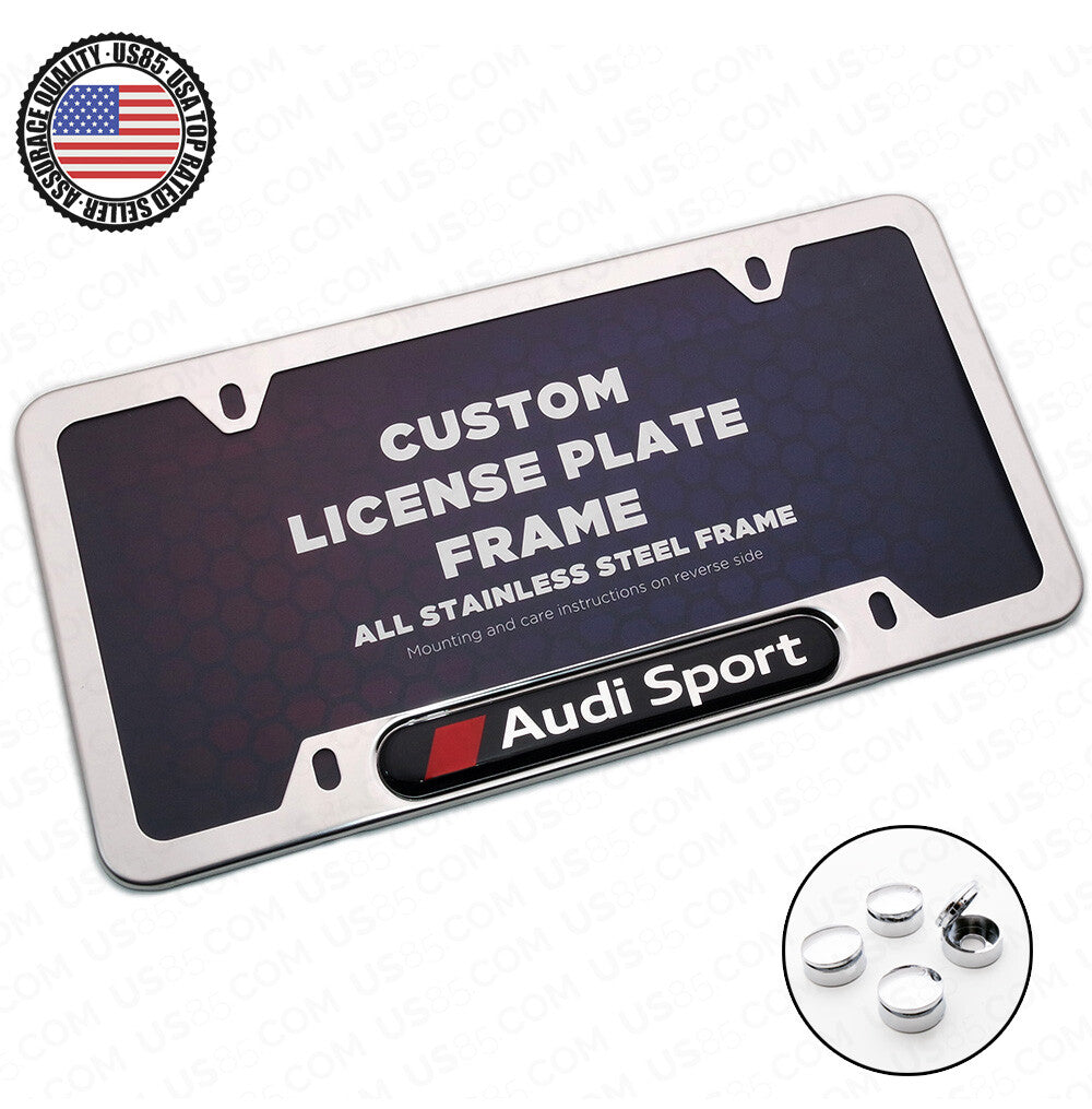 Chrome Stainless Steel Front Rear Audi Sport Logo License Plate Frame Cover Gift