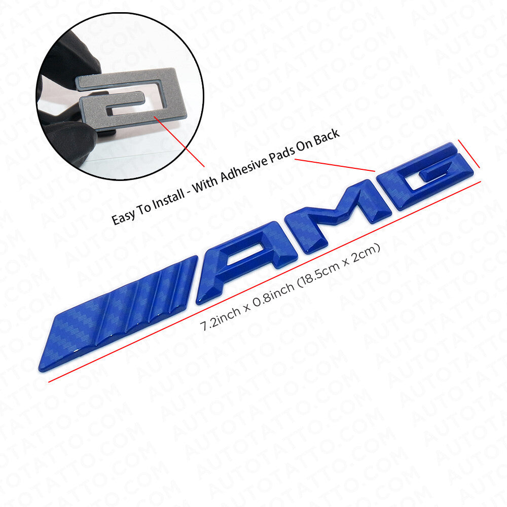 Blue Carbon Fiber Style AMG Sport Car Emblem 3D Trunk Lid Logo Badge Decoration