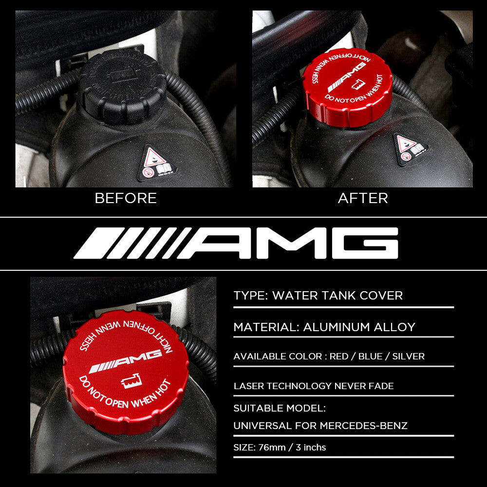 Mercedes AMG Sport Universal Aluminum Hood Water Washer Tank Cap Cover Trim Red