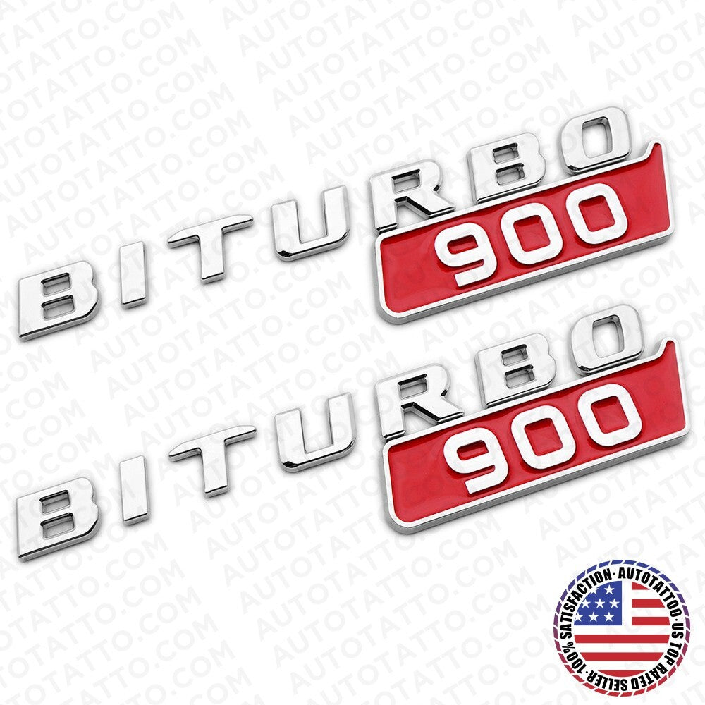 2x Mercedes BRABUS BITURBO 900 Side Fender Nameplate Badge Marker Emblem Chrome