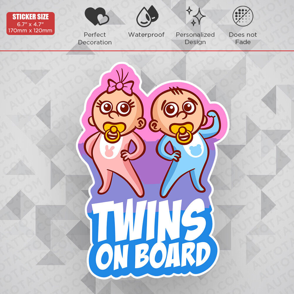 Cute Twins On Board Sticker Decal Kid Baby In Car Van Truck Door Window Decorate