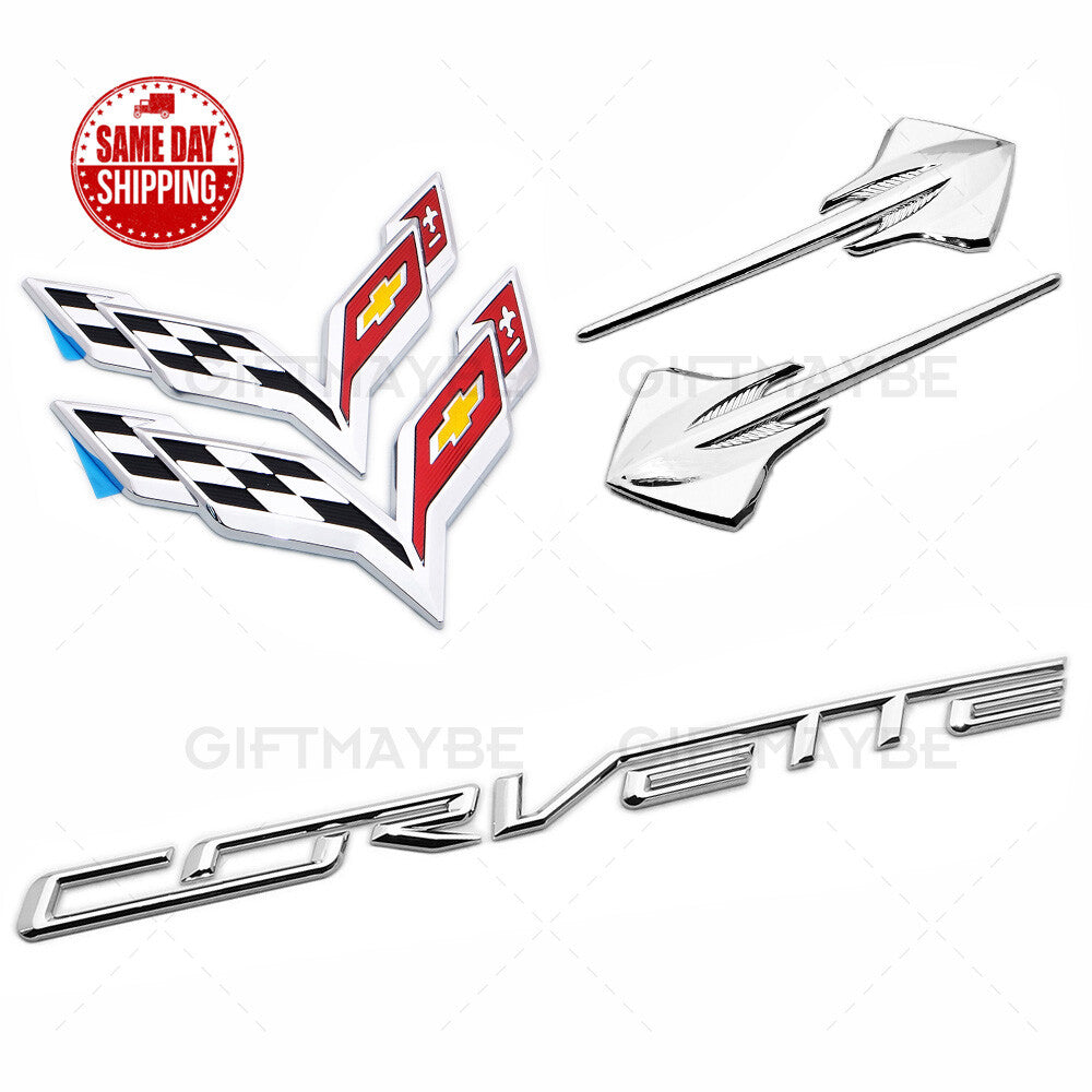 14-19 Corvette C7 OEM Chrome Front Rear Fender Set Letter Badge Emblem Sport