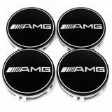 SET OF 4 Mercedes Benz AMG 75MM Black & Silver Rim Wheel Center Hub Caps Emblem
