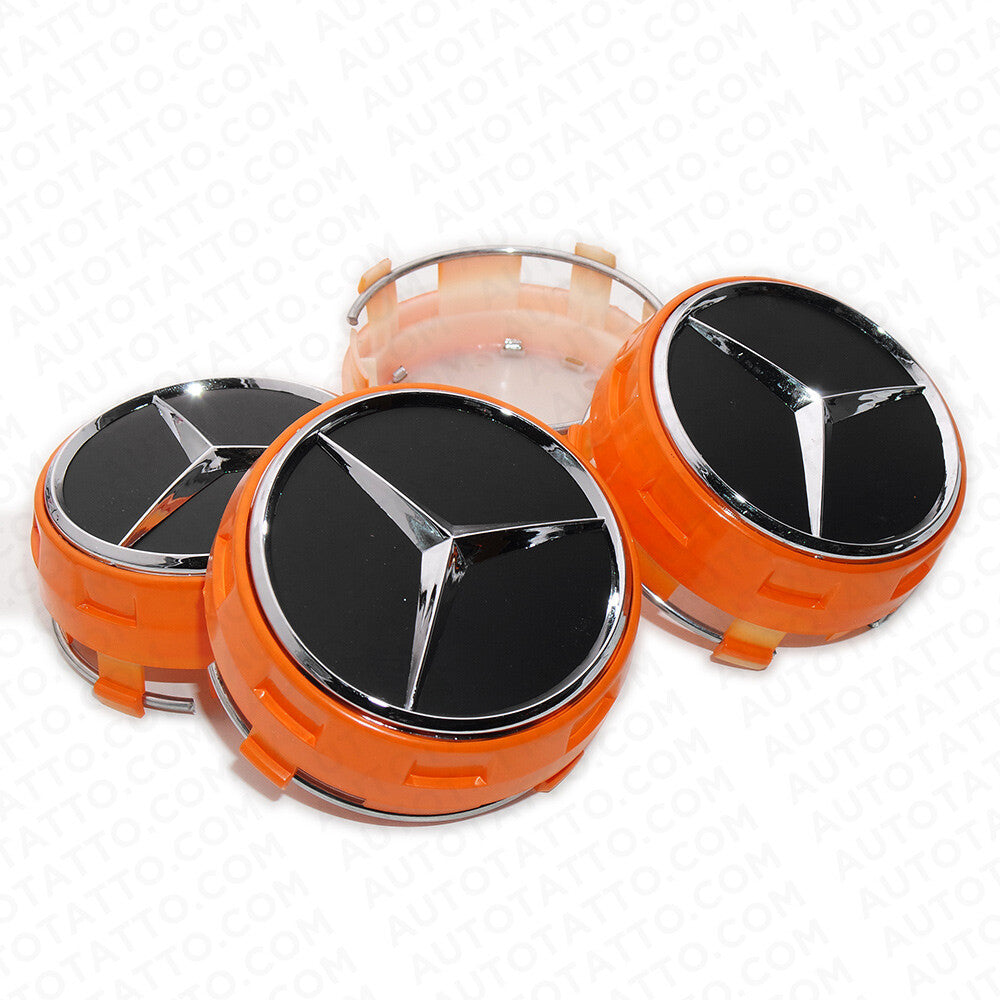 4x Mercedes Wheels In Center Lock Design Cap Hub Star Cover Sport AMG - Orange