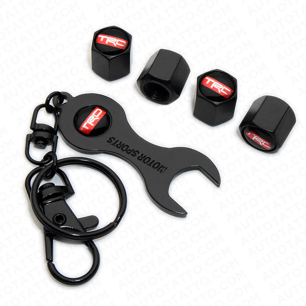 4x Hex Fit TRD Sport Car Tire Wheel Air Stem Dust Valve Caps Cover + Keychain