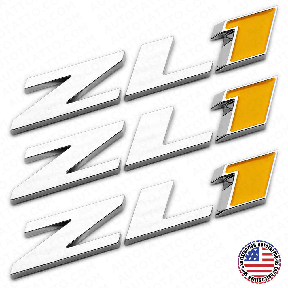 3pcs Camaro Hood & Rear Bumper ZL1 Nameplate Logo Emblem Decorate Chrome Yellow