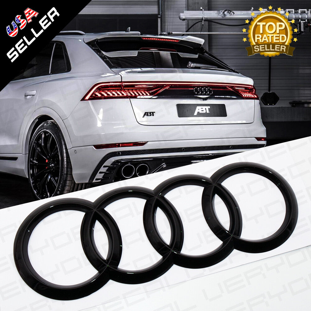 Q8 SQ8 RS8Q Front Grille & Liftgate Audi Ring Nameplate Emblem Logo Gloss Black
