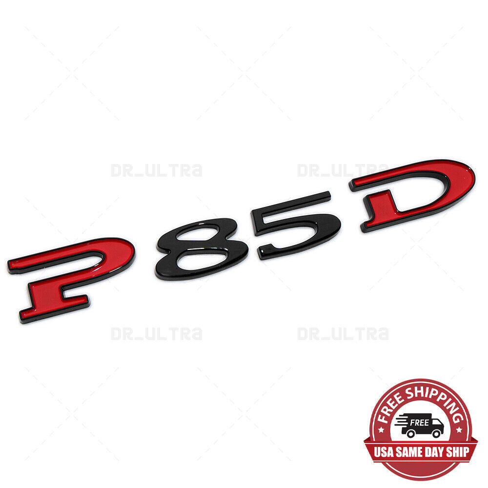 Tesla Rear Liftgate Lid Model P85D Nameplate Logo Badge Emblem Sport Black & Red