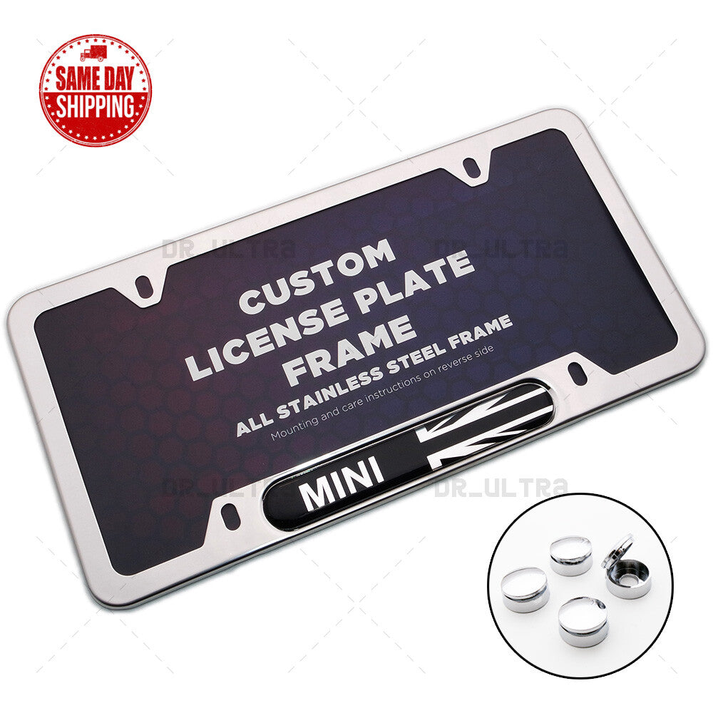 Mini Coopet Sport Front or Rear License Plate Frame Cover Stainless Steel Chrome