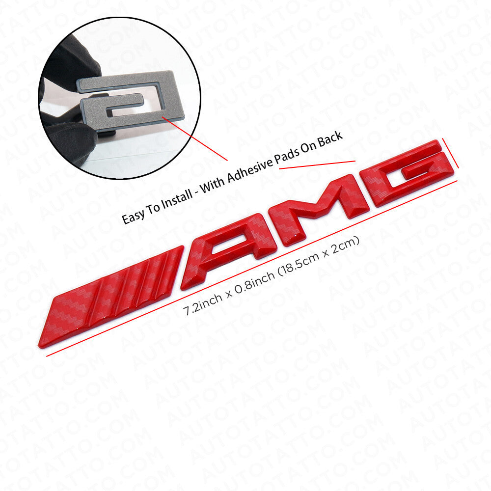Red Carbon Fiber Style AMG Sport Car Emblem 3D Trunk Lid Logo Badge Decoration