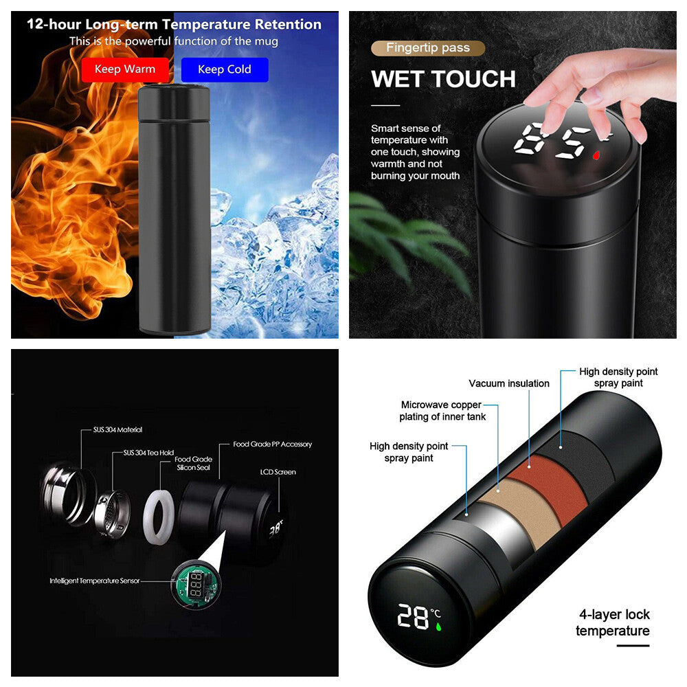500ml Measure Temperature Stainless Steel Hot/Cold Vacuum thermos Insulation Cup