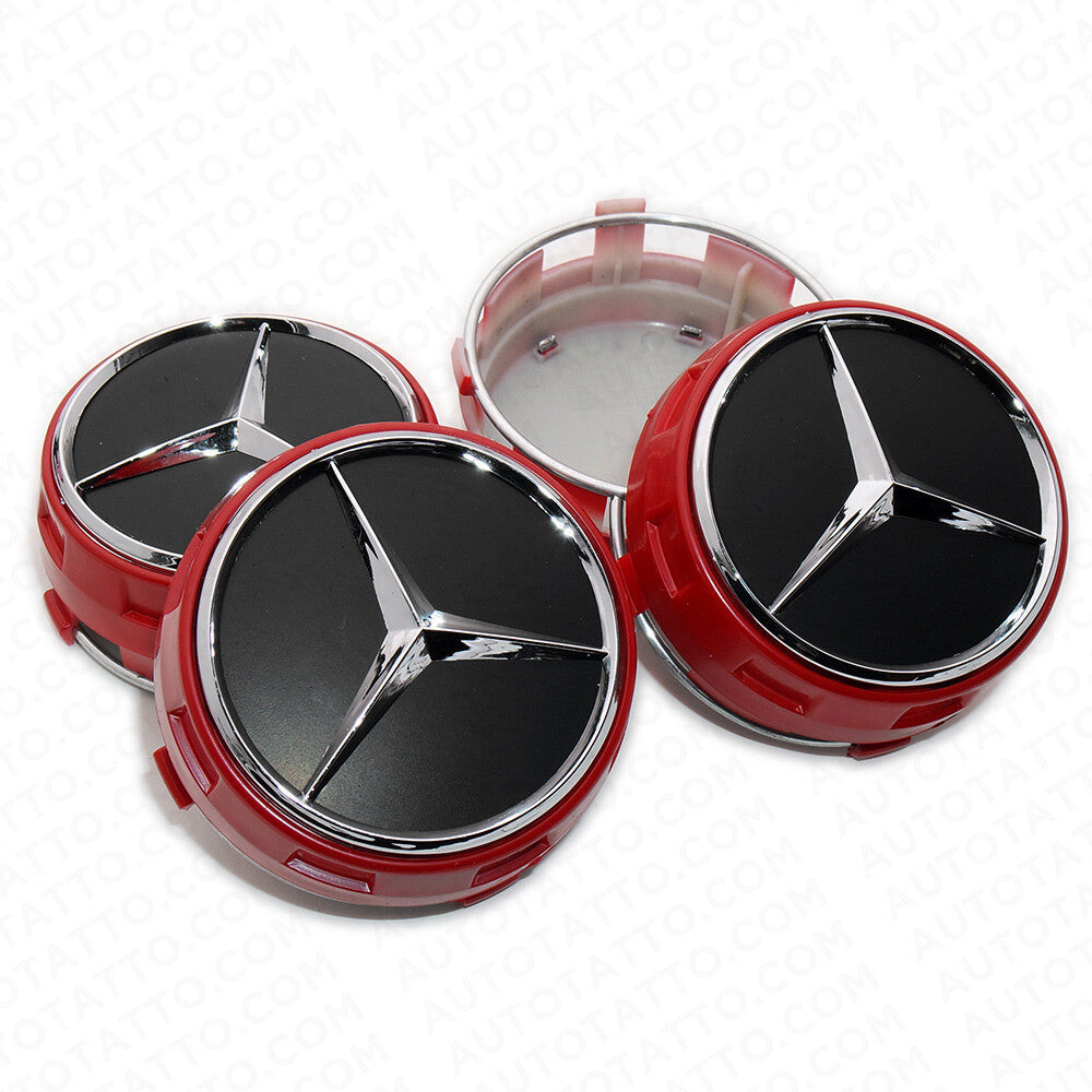 4x Mercedes Wheels In Center Lock Design Cap Hub Star Cover Insert Sport AMG Red