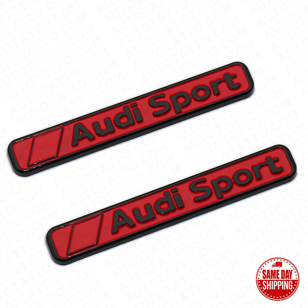 2x Red & Black Audi Sport Trunk Fender Nameplate Badge Marker Emblem Decorate