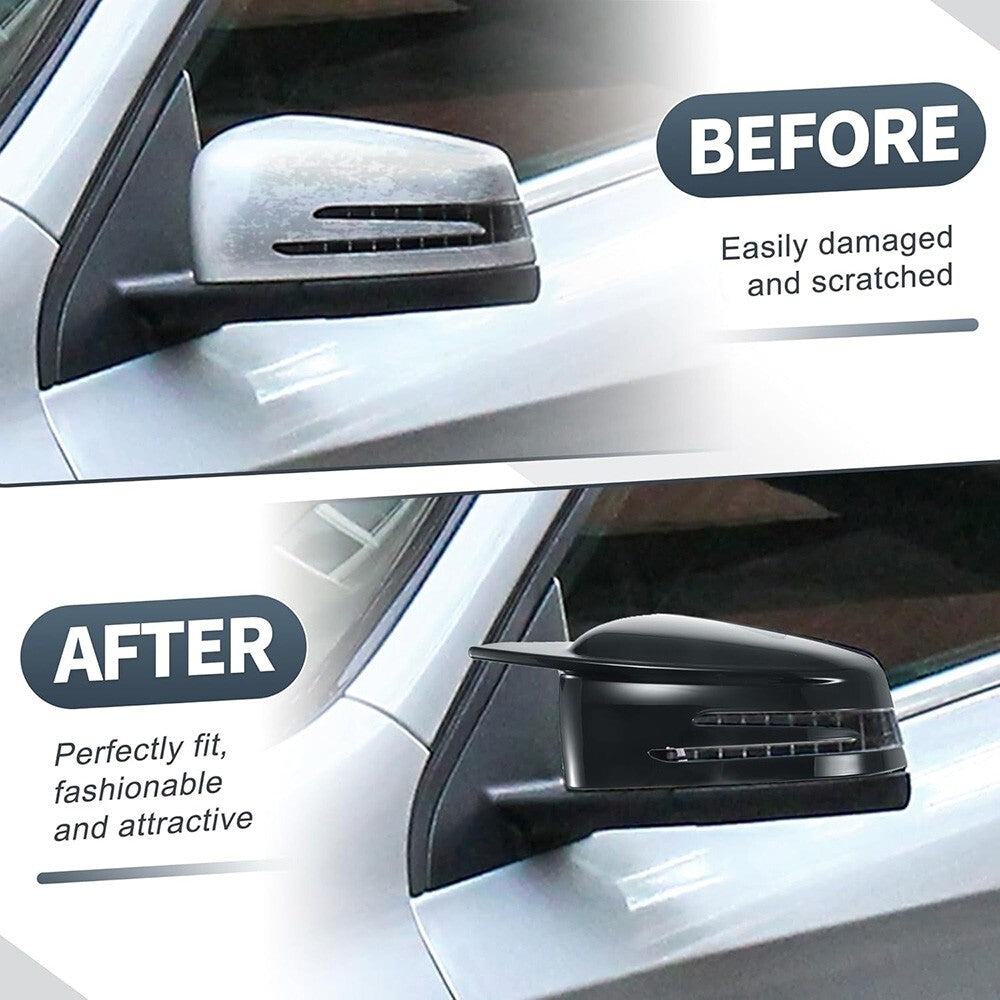 Gloss Black Horn Wing Style Mercedes W204 W212 W117 C E S GLA Side Mirror Cover