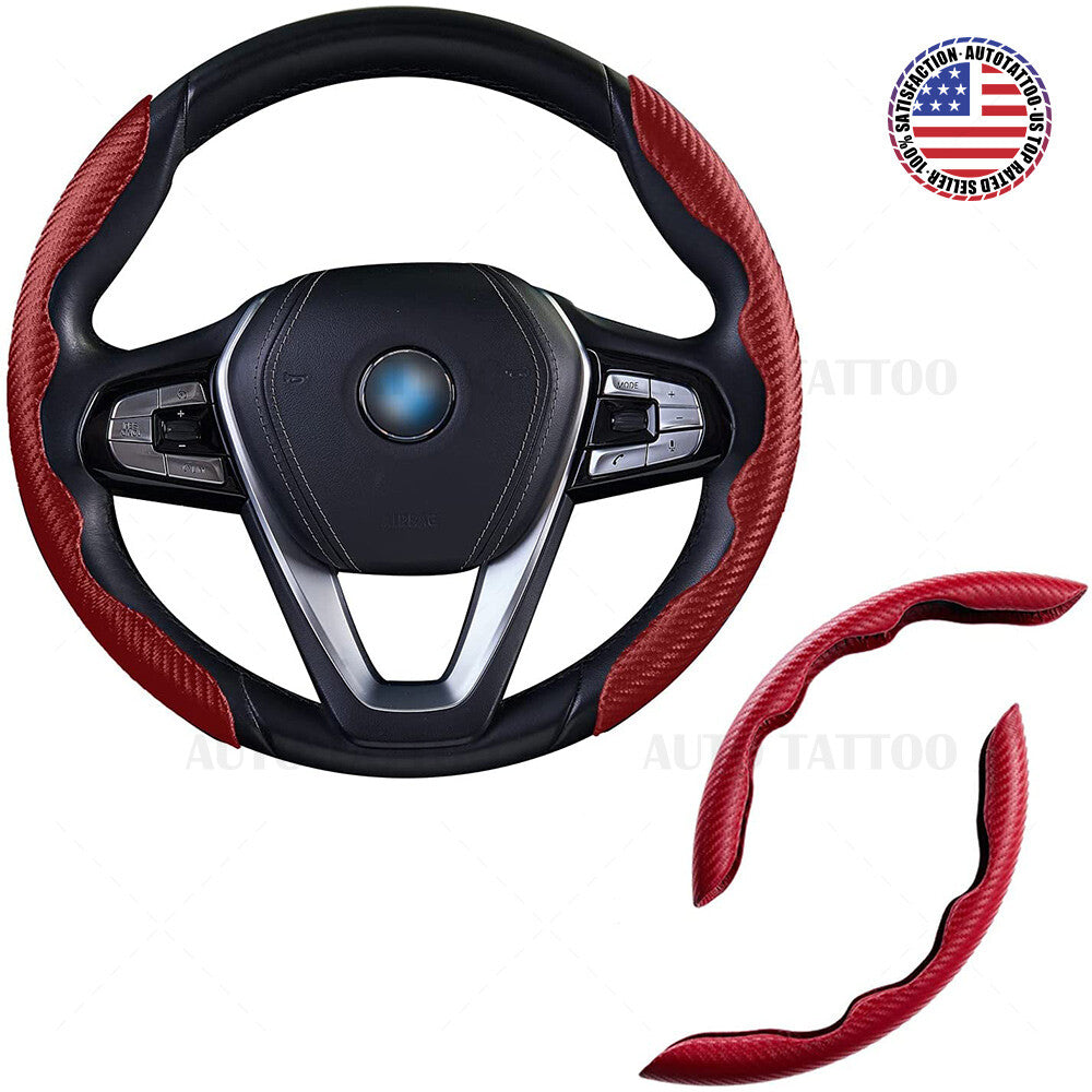 Universal Red Carbon Fiber Car Steering Wheel Cover Non Slip Protector Decorate