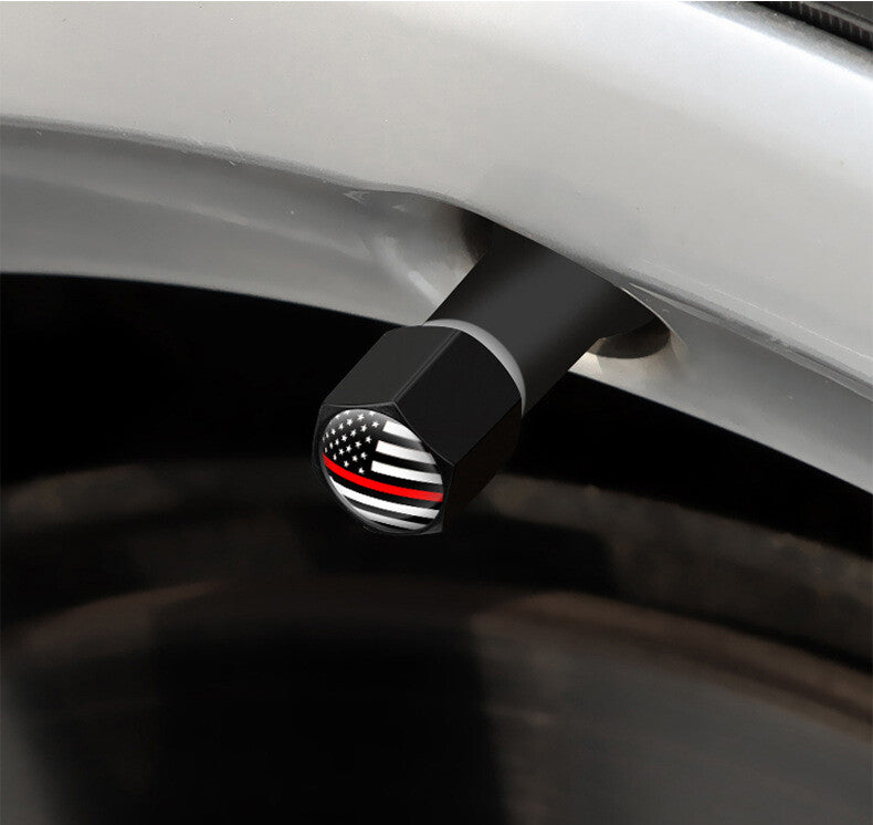 4x Black Red US American Flag Tire Valve Stem Cap for Tundra Sierra Ram F150 250