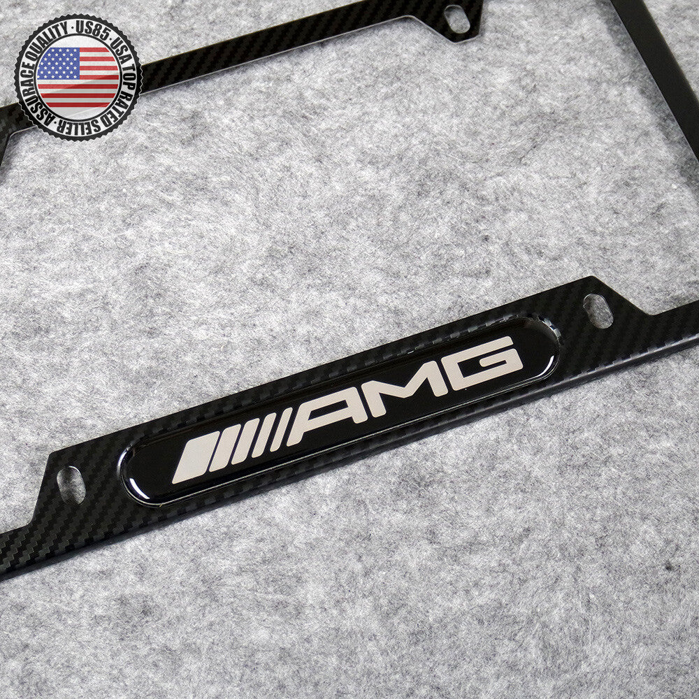 For Mercedes-Benz AMG Sport Carbon Fiber Texture License Plate Frame Cover Gift