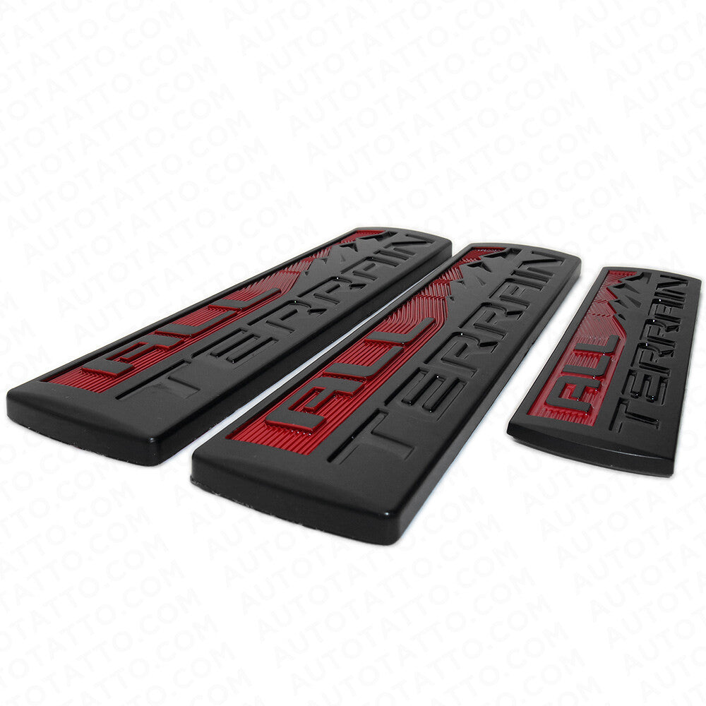 Set 3 Pcs GMC All Terrain Door Tailgate Letter Nameplate Emblem Badge Red Black