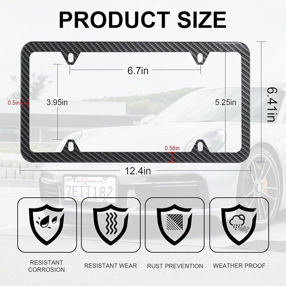 Slim Carbon Fiber Style License Plate Frame 2 PCS Stainless Steel Heavy Duty US