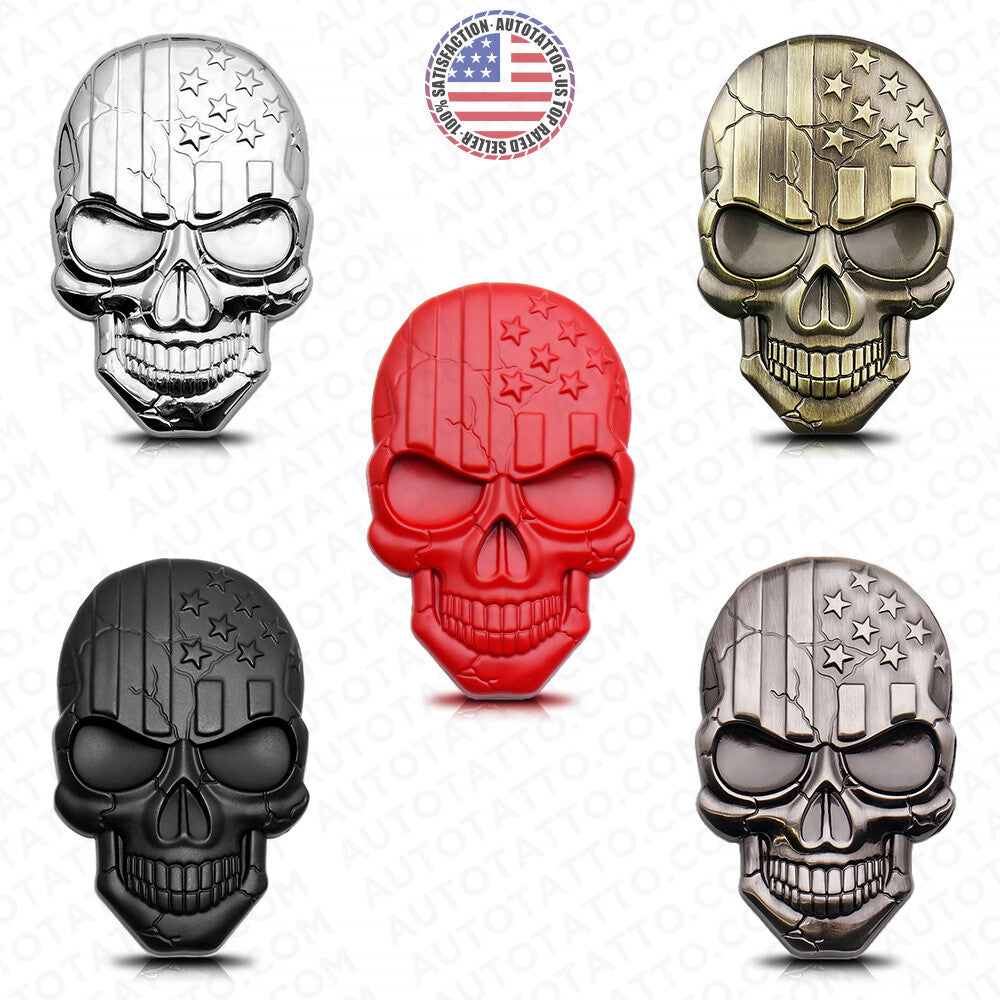 3D Skull Devil Death USA Flag Metal Car 3D Sticker Decal Punisher Emblem Sport