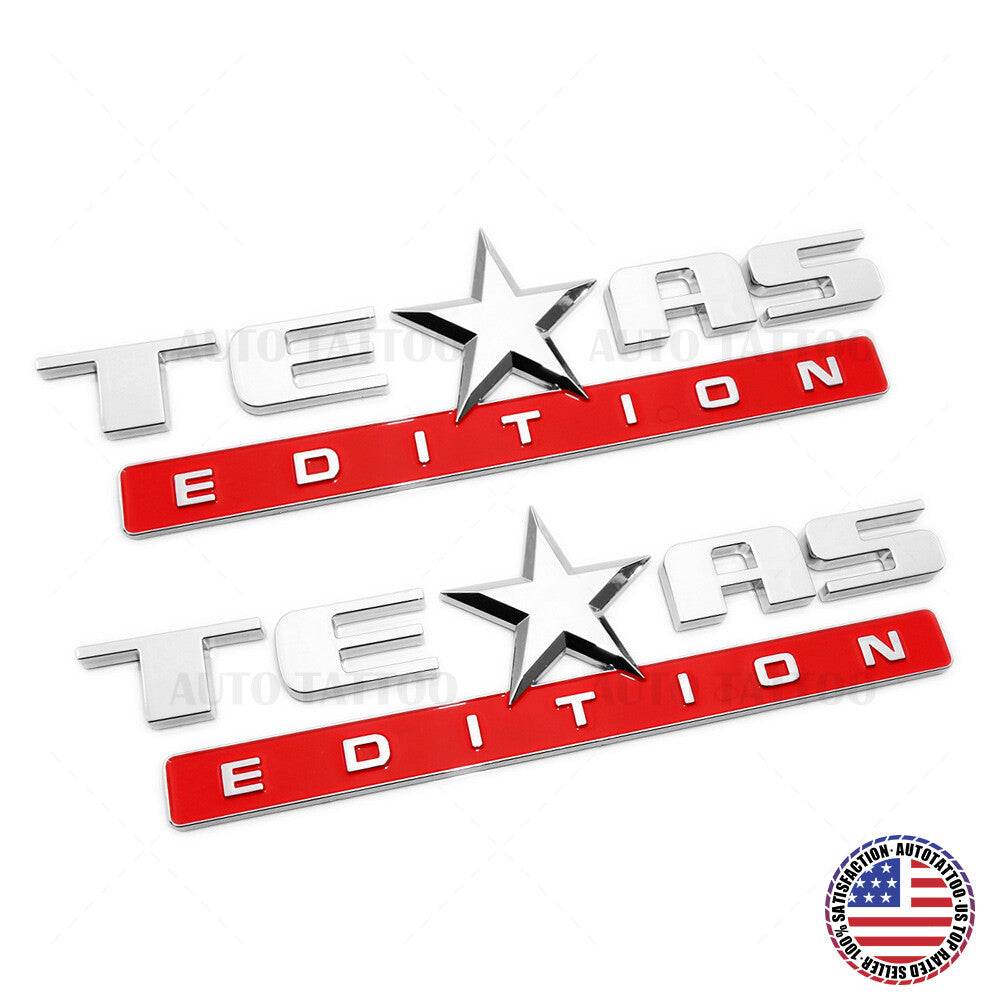 2x GMC Chevrolet Cadillac TEXAS Edition Door Emblem Badge Decorate Chrome Red