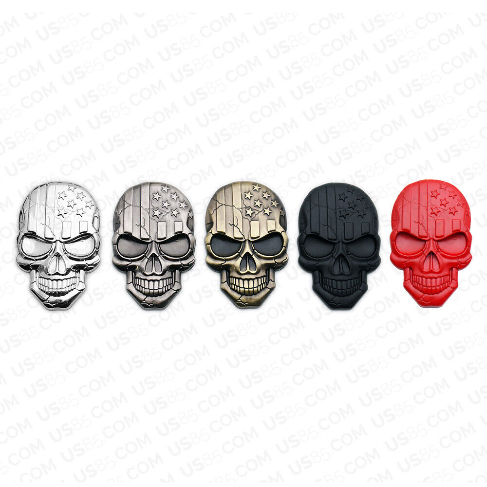 Universal 3D Fashion Metal Skull w/ USA Flag Emblem Car Decal Sticker Decoration
