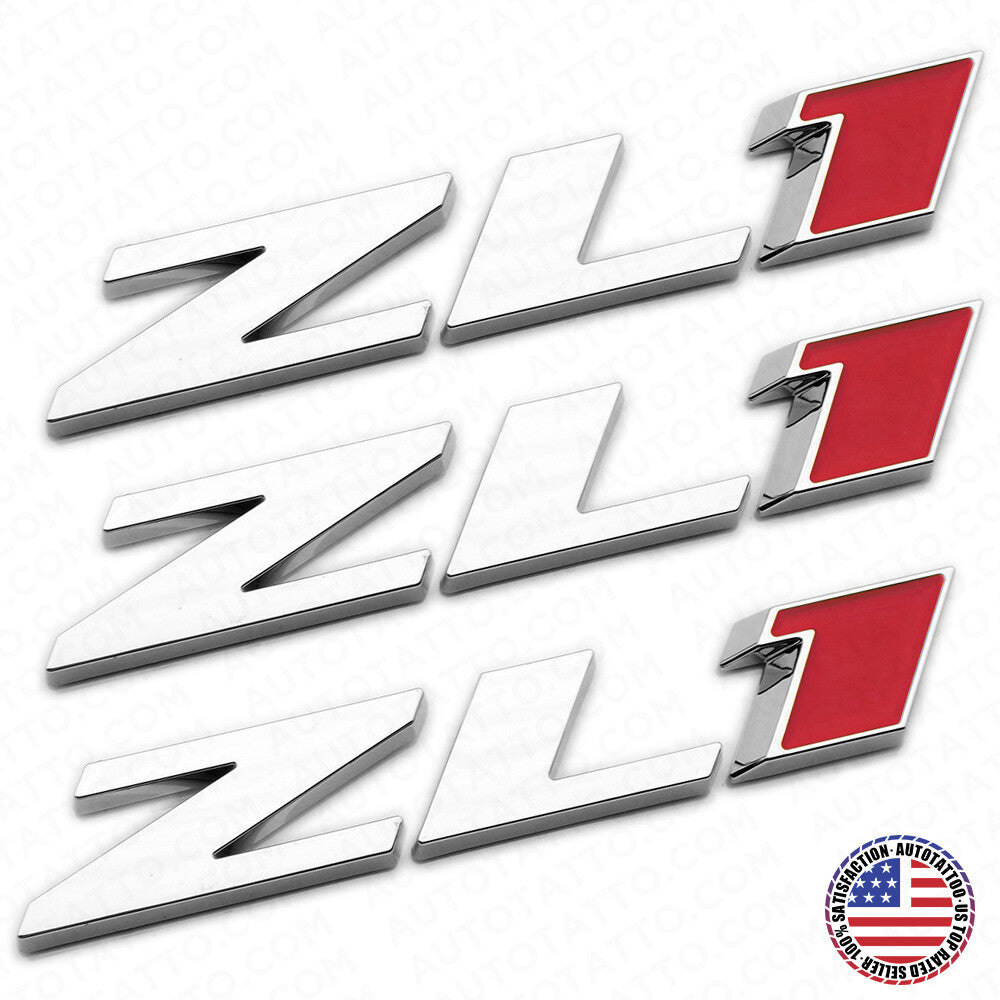 3x Camaro Hood & Rear Bumper ZL1 Nameplate Logo Sport Emblem Decorate Chrome Red