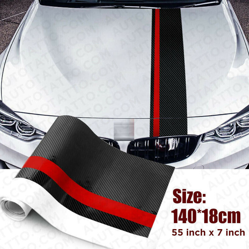 Universal Car Rally Racing Stripes Front Hood 5D Carbon Fiber Decal Wrap Sticker