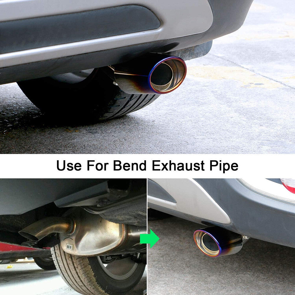 Universal Car Exhaust Blue Burnt Pipe Tip Rear Tail Muffler Stainless Curved 3.5