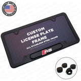 Black Stainless Steel Front Rear RS Sport Emblem License Plate Frame Cover Gift