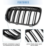 For BMW X1 F48 15-19 Front Bumper Gloss Black Racing Kidney Grille Double Slats