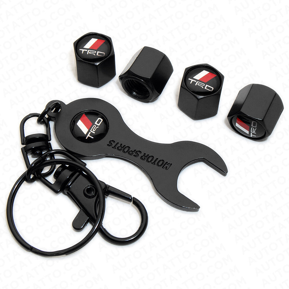 4x Hex TRD Off Road Car Tire Wheel Air Stem Dust Valve Caps Cover + Keychain
