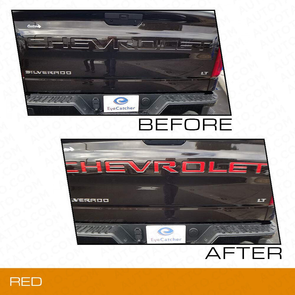 19-22 Silverado CHEVROLET Tailgate Insert 3D Letters Badge Nameplate Emblem Red