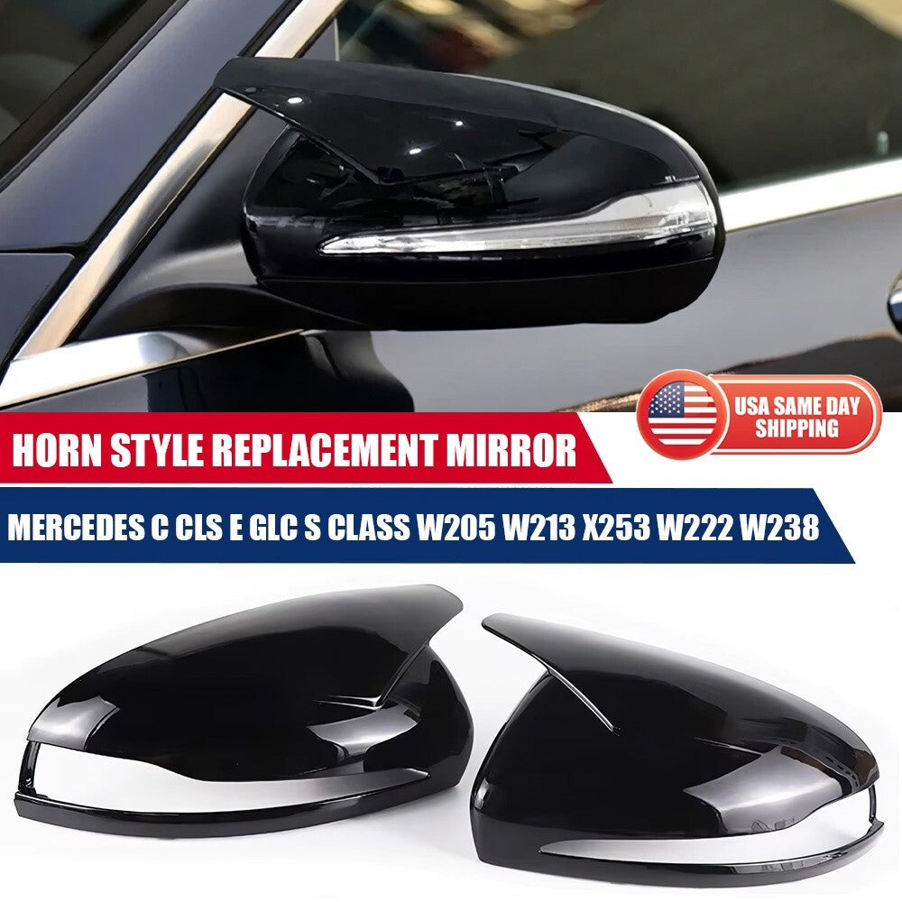 Gloss Black Mercedes W205 W213 X253 W222 C E S GLC Horn Mirror Cover Replace