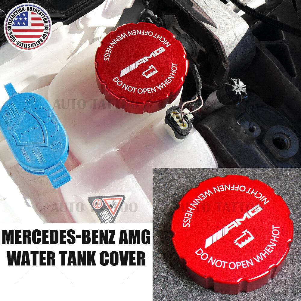 Mercedes AMG Sport Universal Aluminum Hood Water Washer Tank Cap Cover Trim Red