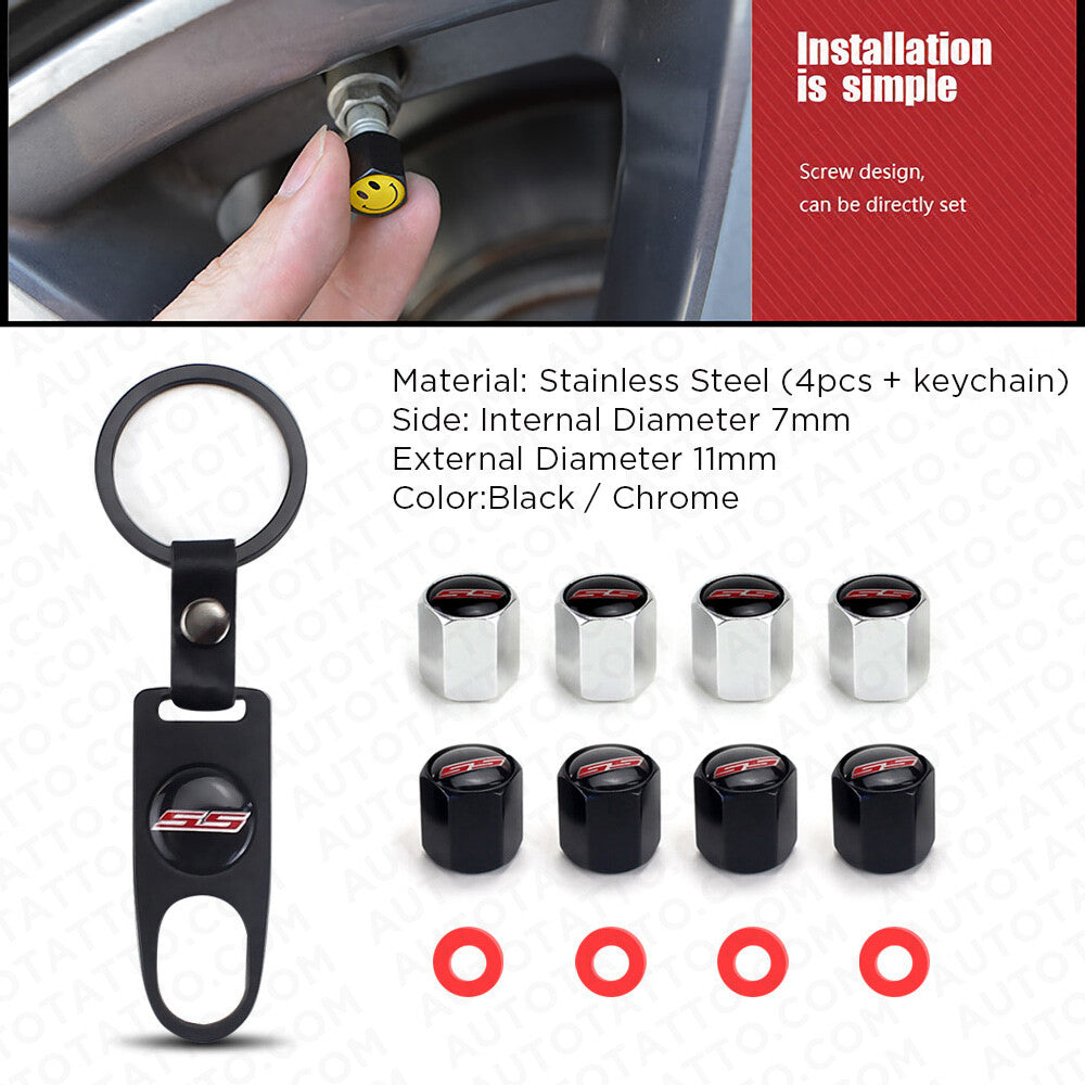Universal Black Car Wheel Tyre Tire Valves Dust Stems Air Caps Keychain Emblem F