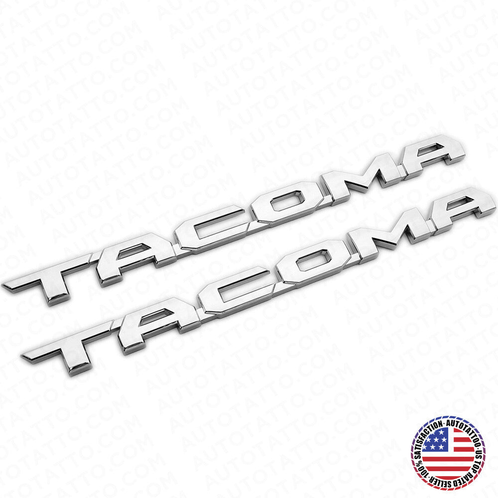 2x 15-21 Chrome Tacoma Letter Front Door Nameplate Emblem Badge Logo Tailgate
