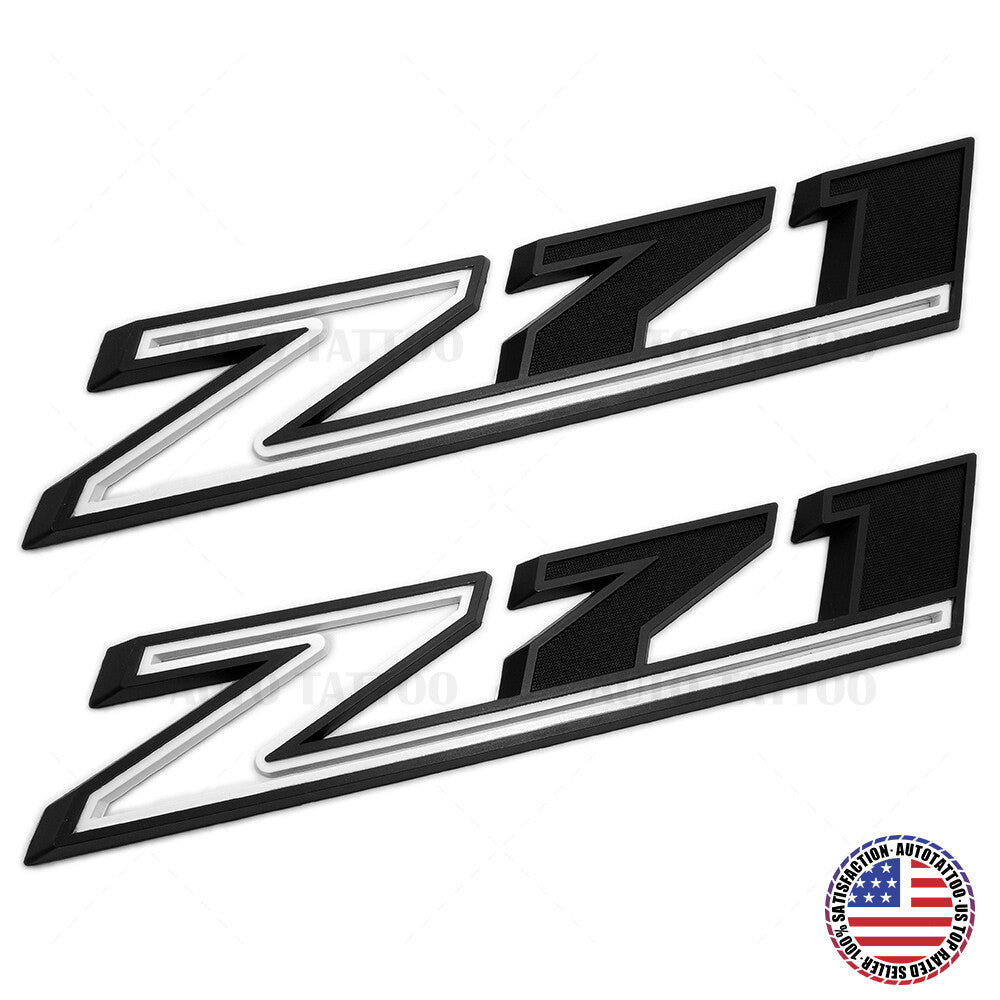 2x Chevy 19-21 Silverado Z71 Fender Letter Sport Logo Emblem Badge Black White