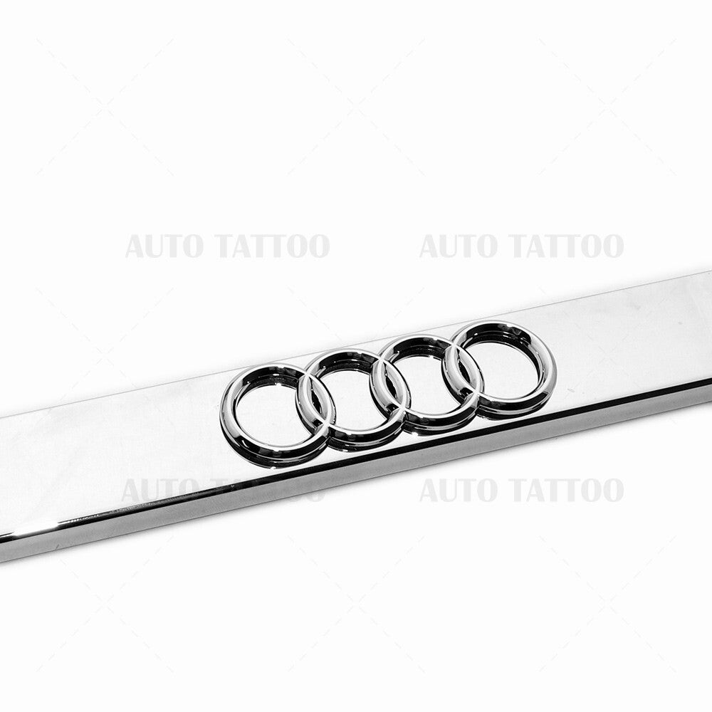 1x 3D Audi Ring Mirror Chrome License Plate Frame Cover Decorate + Screw Caps
