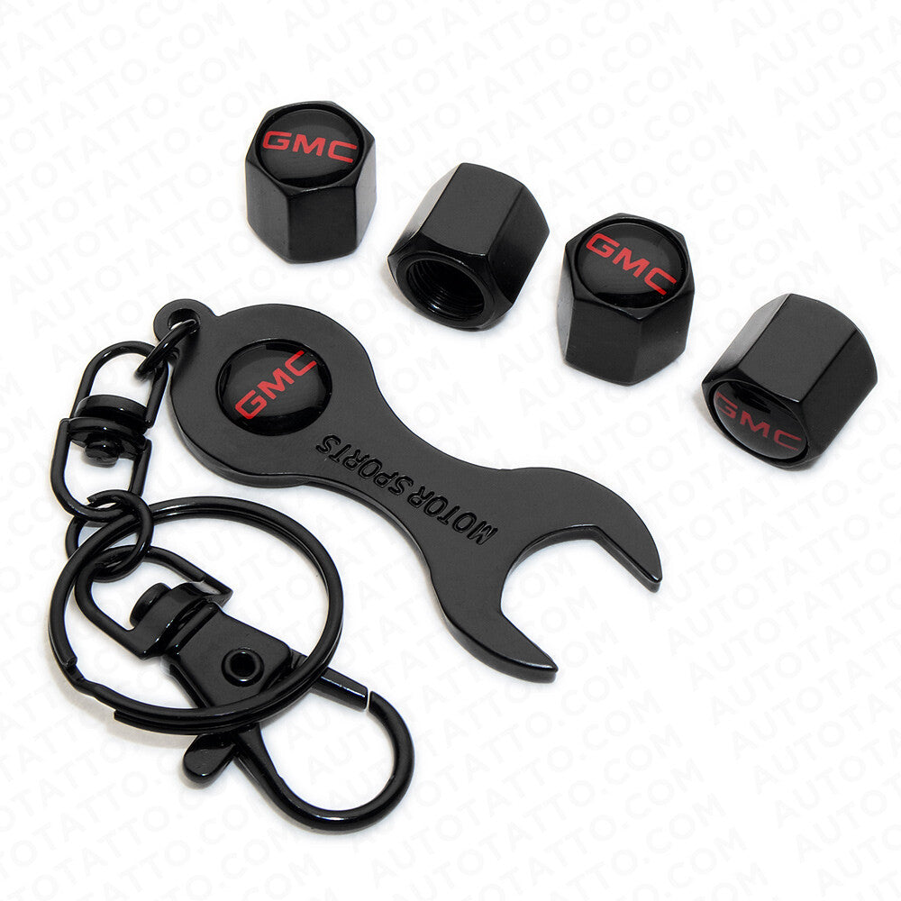 4pcs Hex GMC Tire Wheel Air Stem Dust Valve Caps Cover Wrench Keychain Keychain