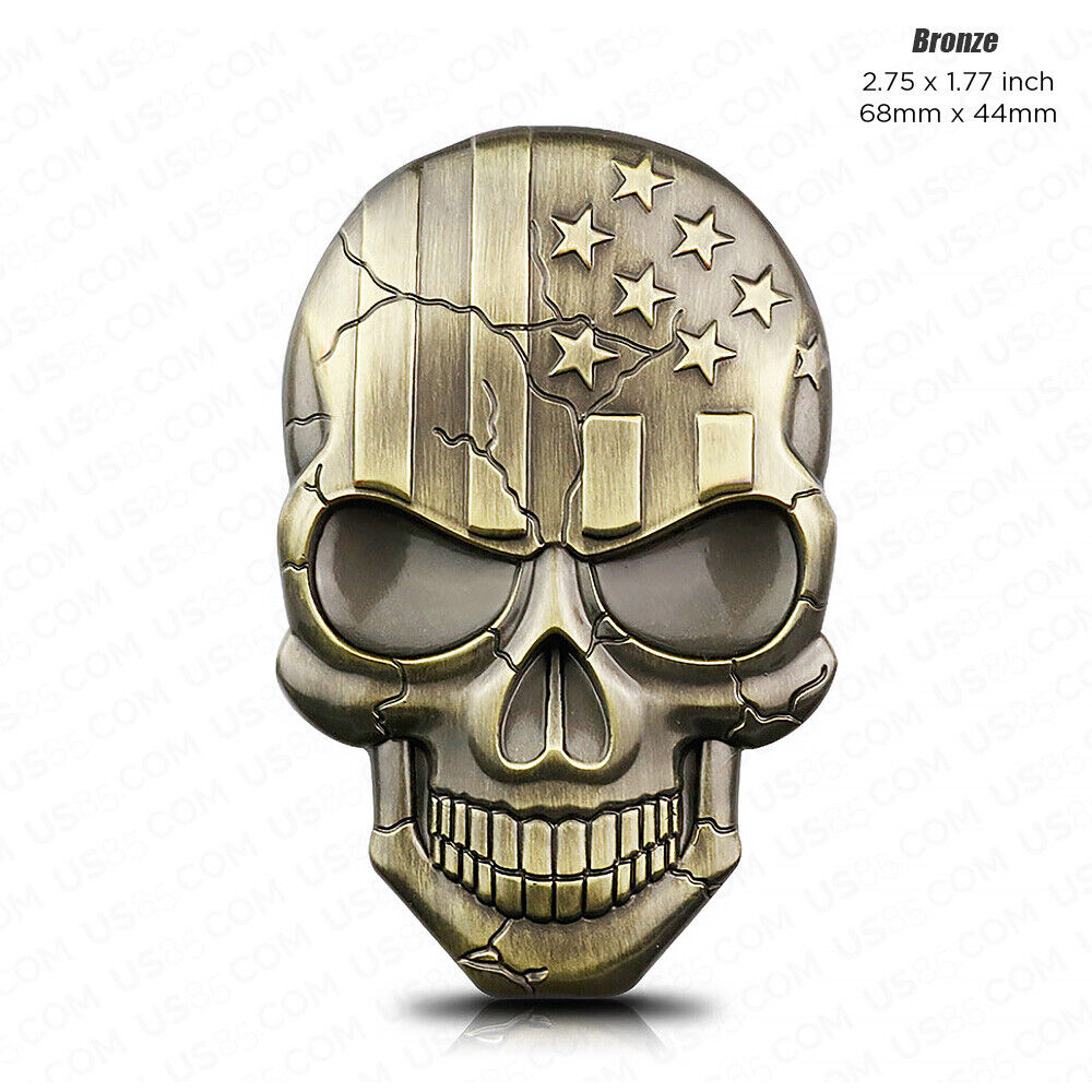 Universal 3D Fashion Metal Skull w/ USA Flag Emblem Car Decal Sticker Decoration