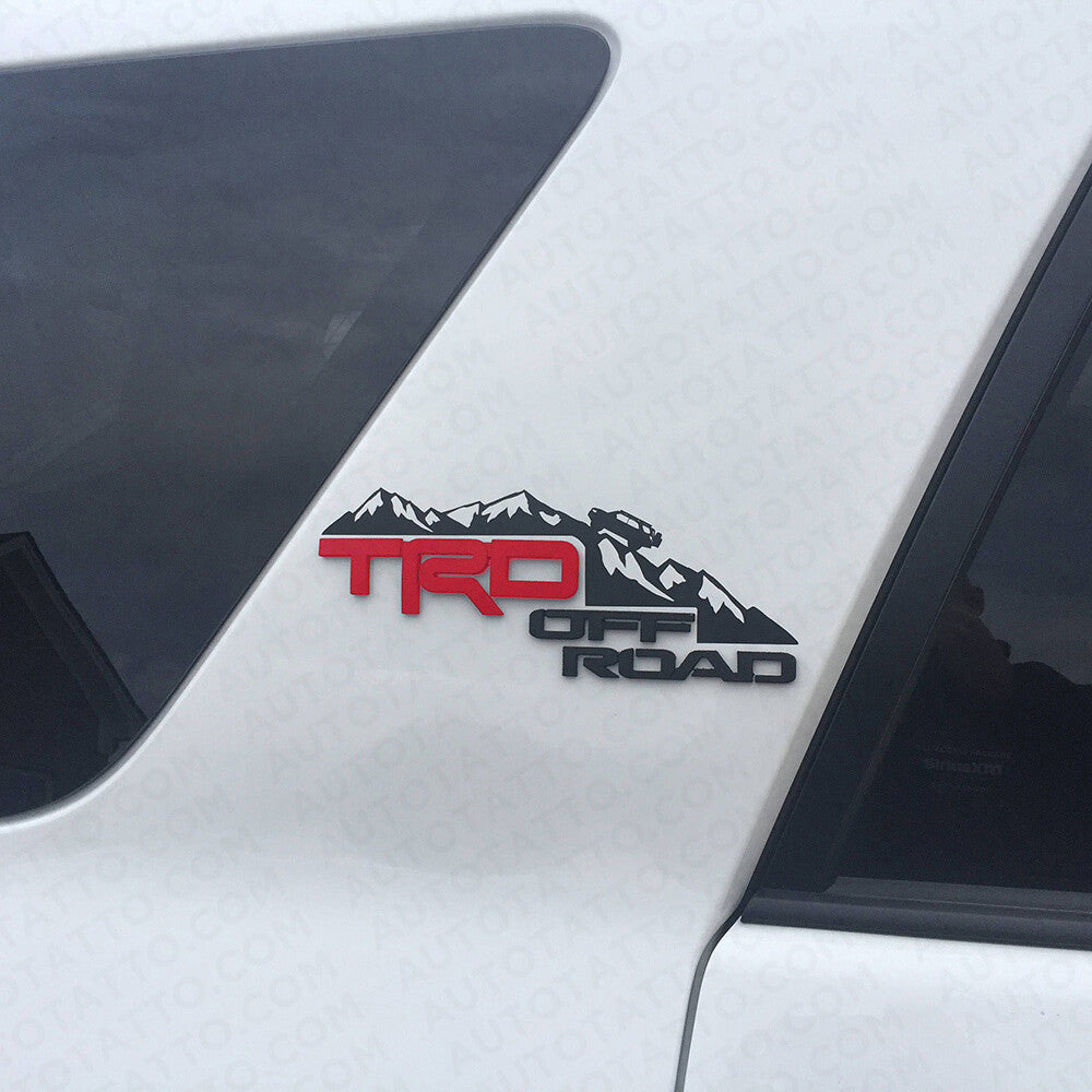 2x Toyota TRD Off Road Sport Logo Badge Side Quarter Emblem Black Red