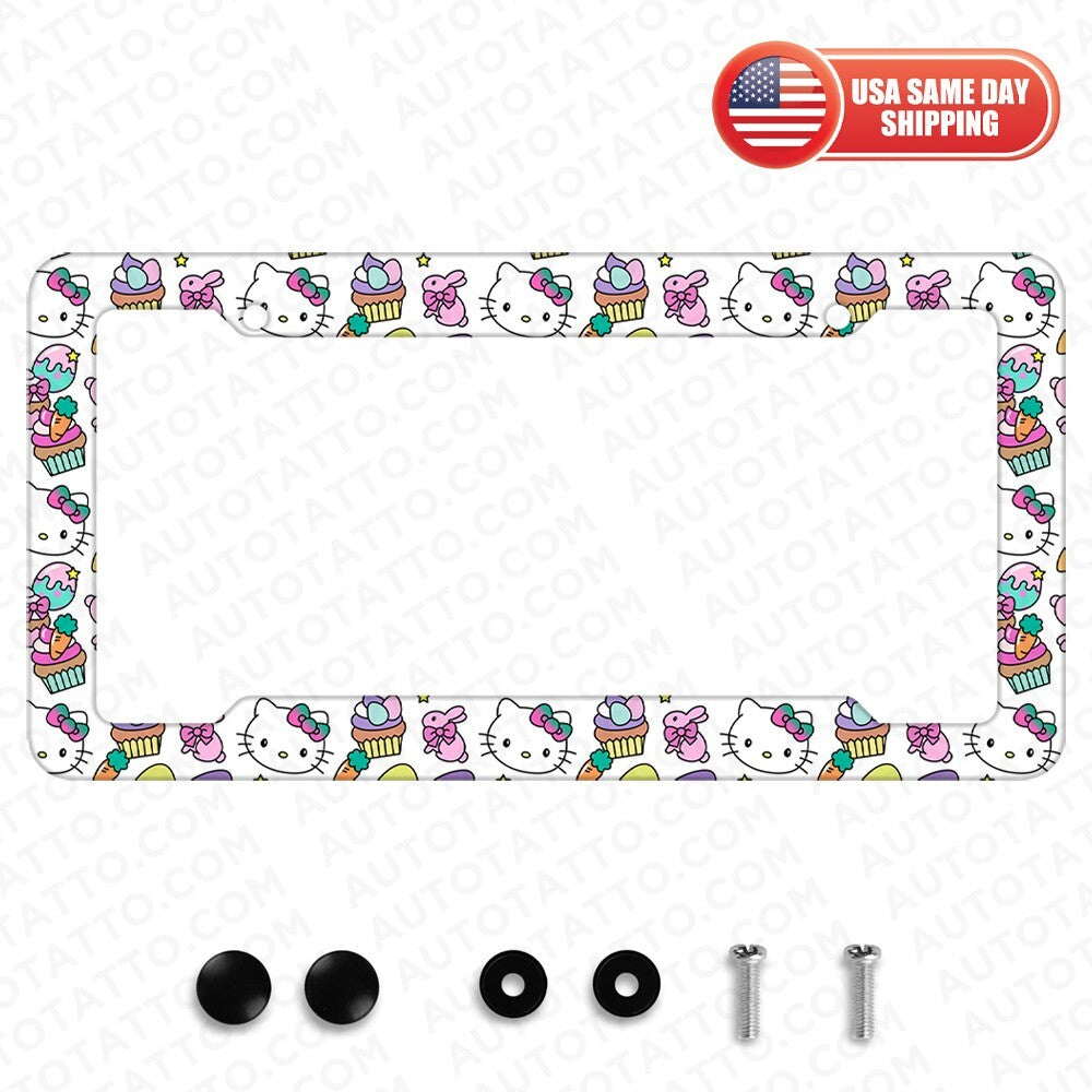 Cute Colorful Custom Hello Kitty License Plate Frame Cover Holder Decorate