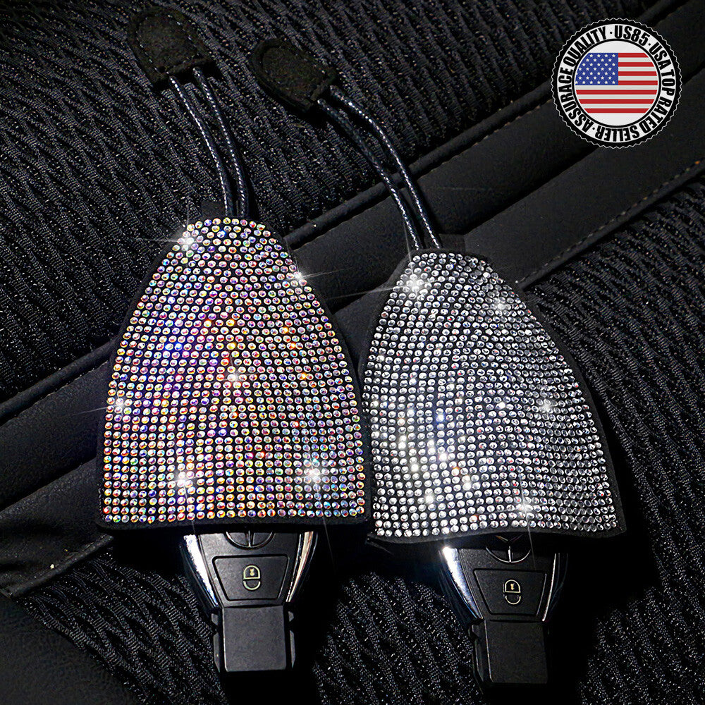 Universal Bling Crystal Diamond Cute Car Key Fob Holder Cover Case Keychain Ring
