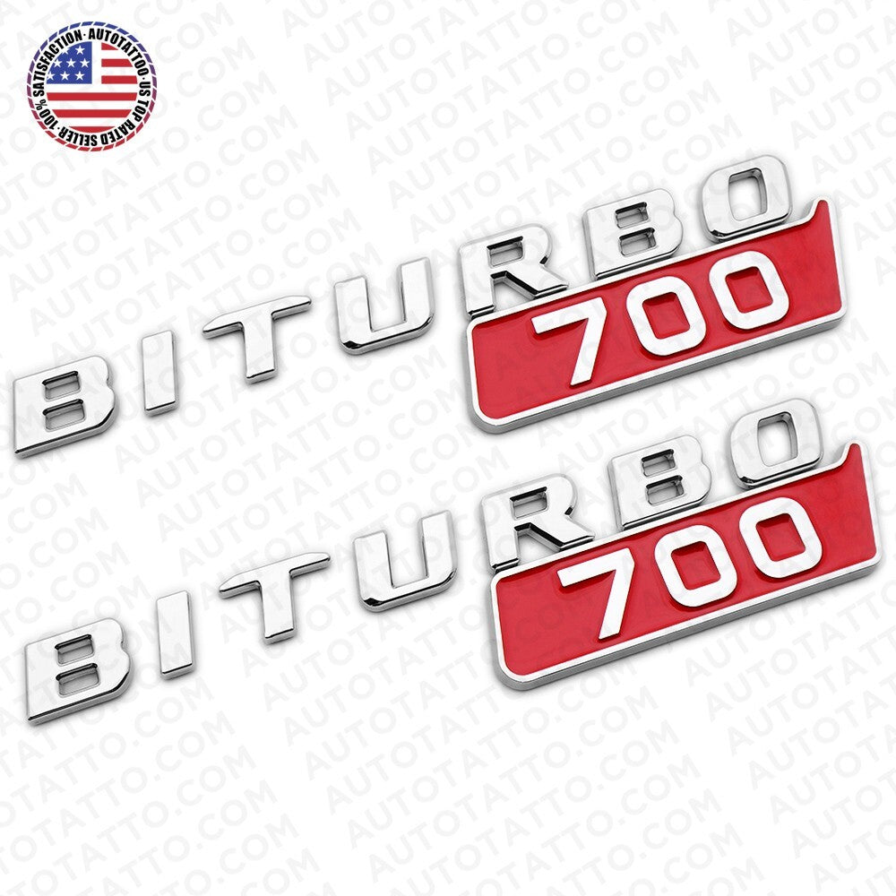 2x Mercedes BRABUS BITURBO 700 Side Fender Nameplate Badge Marker Emblem Chrome