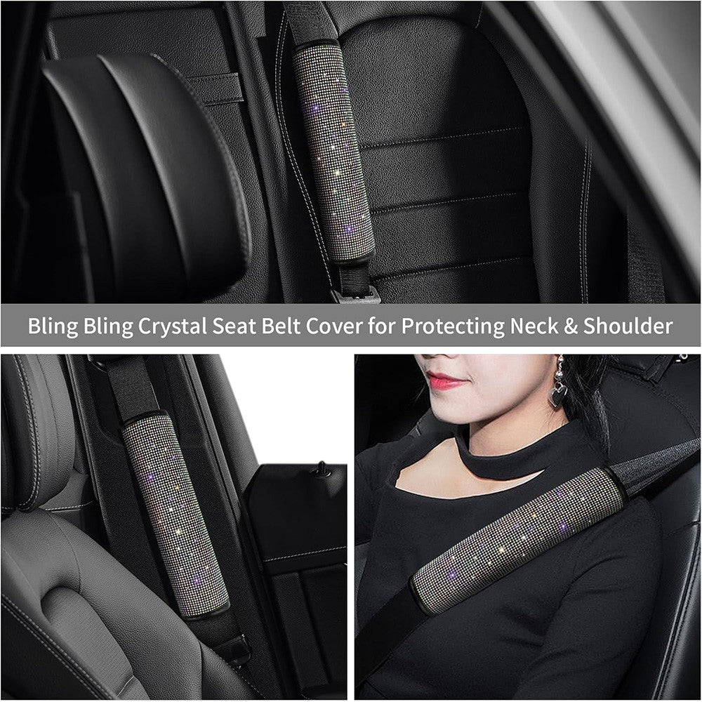 2x Bling Multicolor Rhinestone Seat Belt Shoulder Pads Crystal Cushion Car Cover