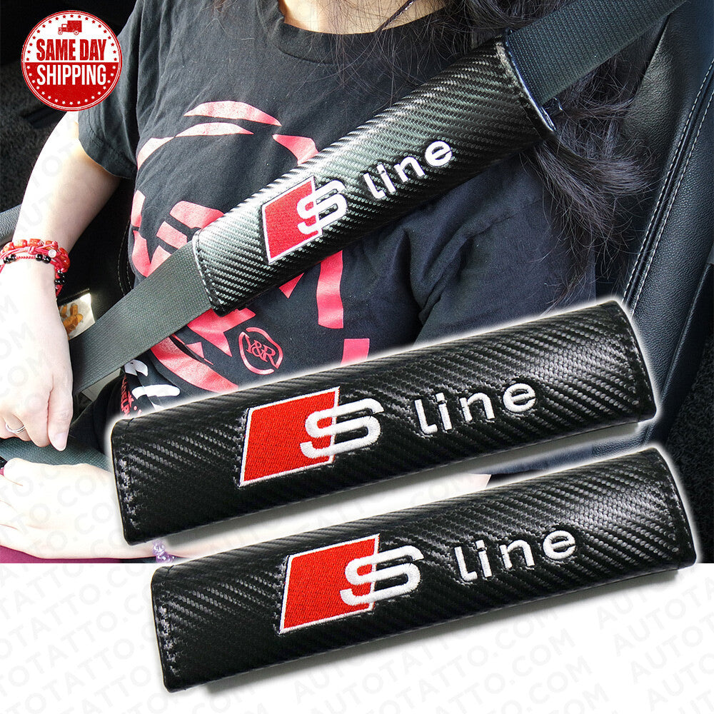 Audi S line Car Carbon Seat Belt Cover Safety Shoulder Strap Cushion Pad Harness