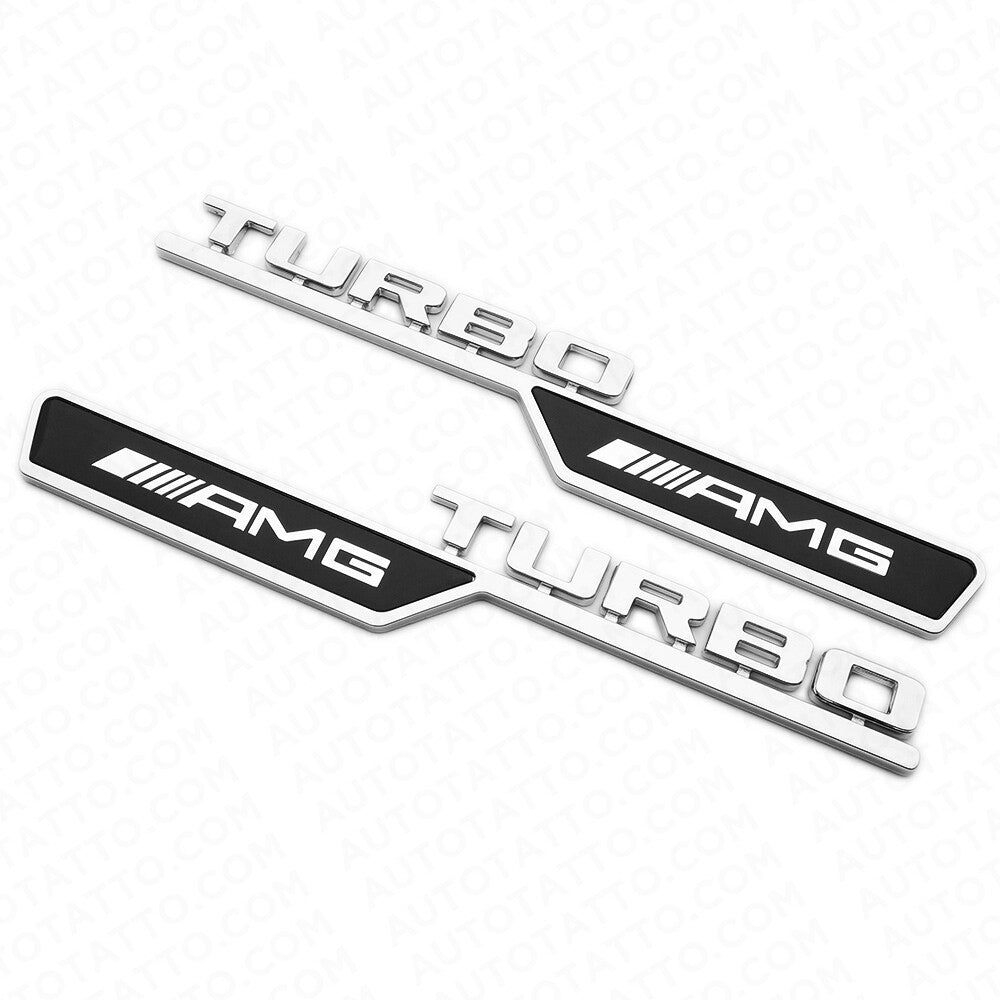 Set 3D Turbo AMG Side Fender Marker Logo Badge Emblem Decoration Sport Black